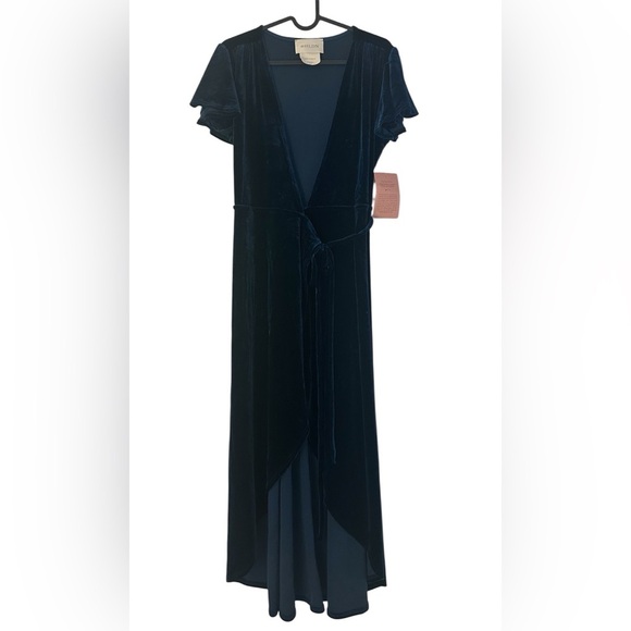 NWT💕 BHLDN Thrive Velvet Wrap Midi Dress - Teal Medium - Picture 2 of 5